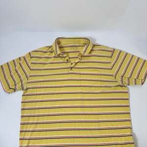 Patagonia Mens L Polo Shirt Yellow With Pink And White Stripes